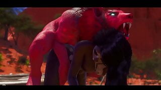 3D Werewolf Monster Breeds With Tribal Girl