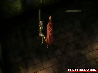 Chained hentai brutally drilled by monster tentacles