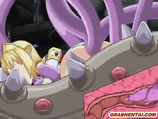Cute hentai caught and hard drilled tentacles