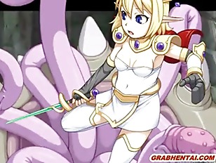 Cute hentai Elf Princess caught and tentacles monster drilled