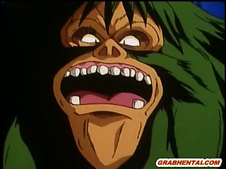 Cute hentai hard poked by giant monster