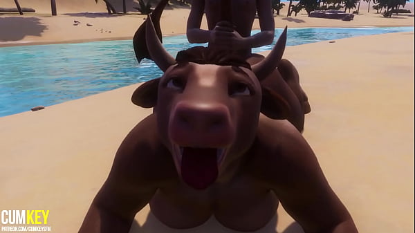 Furry cow girl fucks with a man to reproduce | Furry monster| 3D Porn Wild Life