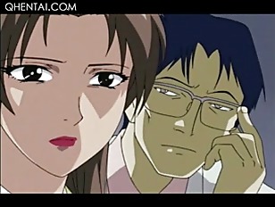 Hentai brunette blowing monster dick and fingering her wet cunt