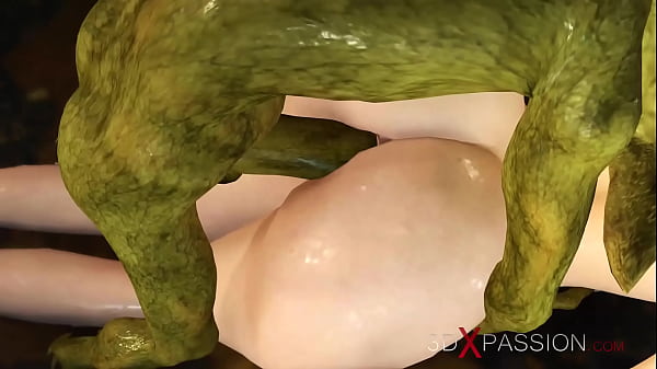 Hot sex! Beautiful young queen gets fucked hard by a green monster in the mystical cave