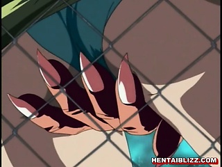 Sexy hentai juicy pussy lips are pounded by a demon as she