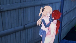 Fischl titty fucks Dulic, gets fucked against a wall – Genshin Impact Hentai.