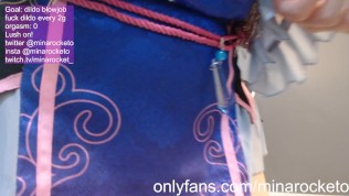 Japanese asian Mina Rocket doing cosplay of D VA in chinese dress giving blowjob