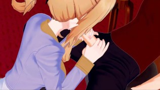 Jean deep throats a big cock, swallows load.