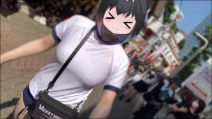 No Bra Running Running through Harajuku in gym clothes bloomers with rotors in ????