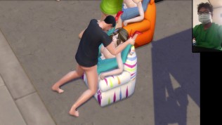 The Sims 4:10 people have sex on the sofa