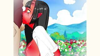 Little succubus demon slut worships big cock and gets her face plastered in cum